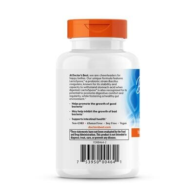 Травний пробіотик Doctor's Best Digestive Probiotic 2 Billion with LactoSpore 2 млрд КУО, 60 вегетаріанських капсул