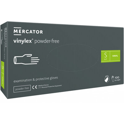 Рукавички оглядові Mercator Vinylex Powder Free вінілові непудровані, розмір S, нестерильні прозорі, 100 штук