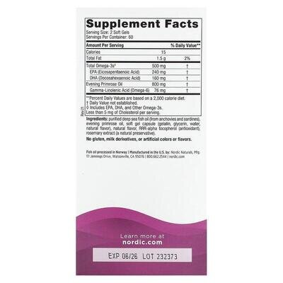 Омега-3 та вечірня примула для жінок Nordic Naturals Omega With Evening Primrose лимон, 120 капсул