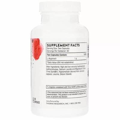 Аргінін Thorne Research L-Arginine, 120 капсул