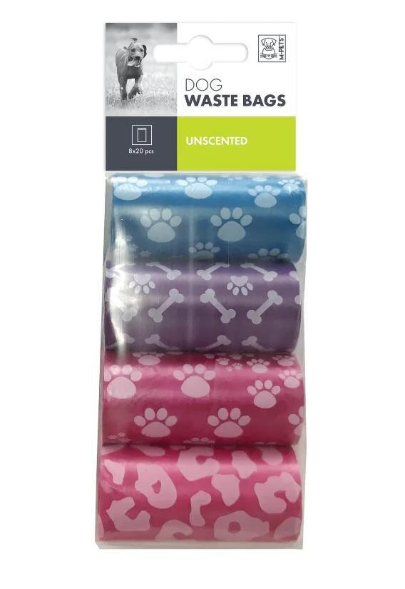 Набір пакетів M-Pets Dog Waste Bags для прибирання за собакою, різнокольорові, 8 рулонів по 20 штук