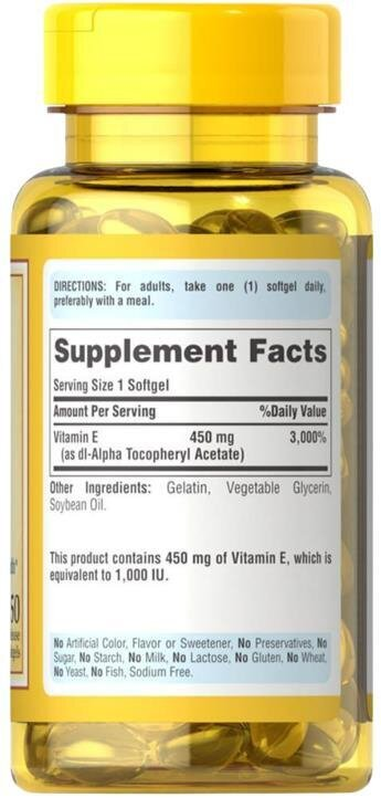 Вітамін Е Puritan's Pride Vitamin E 1000 IU 450 мг, 50 капсул