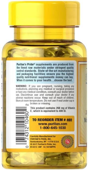 Вітамін Е Puritan's Pride Vitamin E 1000 IU 450 мг, 50 капсул