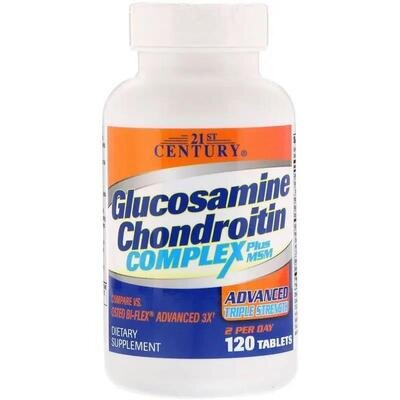Глюкозамін Хондроїтин 21st Century Glucosamine Chondroitin + МSМ Потрійна Сила, таблетки №120