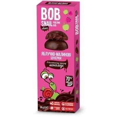 Цукерки Bob Snail Choсo Яблуко-малина в бельгійському чорному шоколаді, 30 г