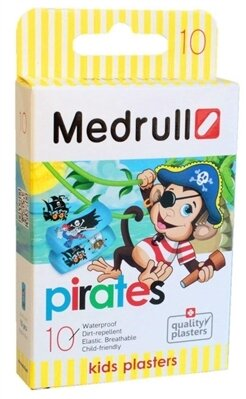 Пластир бактерицидний Medrull Pirates на полімерній основі, дитячий, розміром 2,5 см х 5,7 см, 10 штук