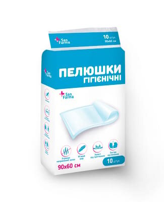 Пелюшки San Farma одноразові гігієнічні 90 x 60 см, 10 шт