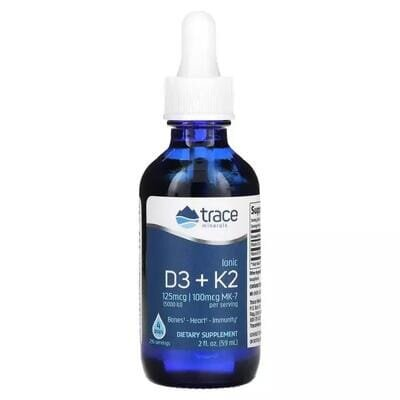 Вітаміни D3 та K2 іонізовані Trace Minerals Ionic D3+K2 в краплях, 59 мл