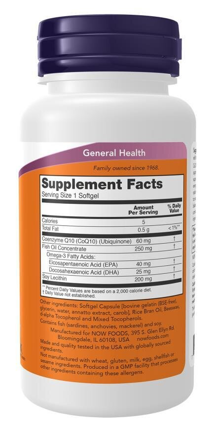 Коензим Q10 та риб'ячий жир NOW CoQ10 60 mg + Fish Oil м'які капсули №120