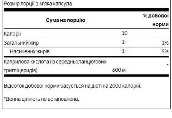 Каприлова кислота Swanson Caprylic Acid 600 мг, 60 м'яких капсул