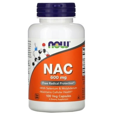 N-Ацетилцистеїн NOW NAC 600 мг вег. капсули №100