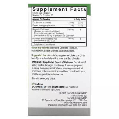 Кверцетин Nature's Answer Quercetin Blend 250 мг вег. капсули №60