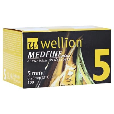Голки для шприц-ручок Wellion MEDFINE plus одноразові стерильні, універсальні, 31G (0,25 х 5 мм), 100 штук