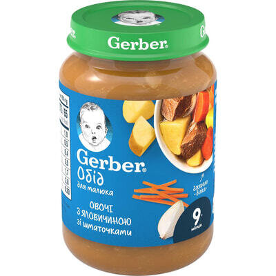 Пюре м'ясо-овочеве Gerber Обід для малюка, овочі з яловичиною, 190 г