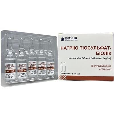 Натрію тіосульфат-Біолік розчин д/ін. 30 % по 5 мл №10 в амп.