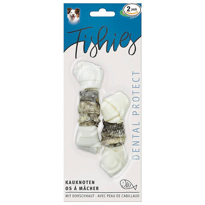 Ласощі жувальні Bubimex Fishies Knotted Chewing Bones with Skin Fish кручені кістки зі шкірою тріски для собак, 60 г