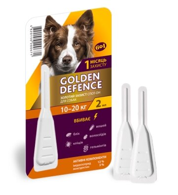 Краплі на холку Palladium Golden Defence від паразитів для собак вагою від 10 до 20 кг, 1 піпетка