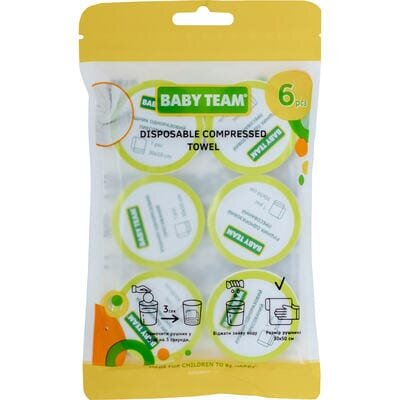 Рушники Baby Team 0155 одноразові пресовані, 6 штук