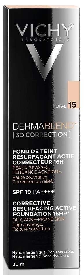 Тональний крем Vichy Dermablend 3D Correction SPF19 PA++++ матуючий вирівнюючий поверхню шкіри, тон 15, 30 мл