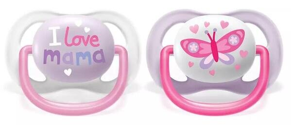 Пустушка силіконова Philips Avent Ultra Air I love SCF080/02 ортодонтична, 0-6 місяців, для дівчинки, 2 шт