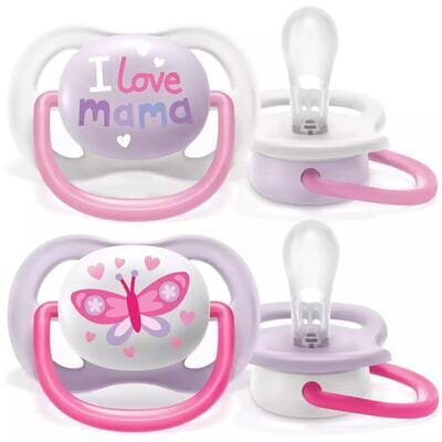 Пустушка силіконова Philips Avent Ultra Air I love SCF080/02 ортодонтична, 0-6 місяців, для дівчинки, 2 шт