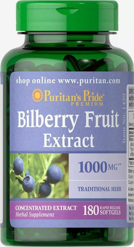 Екстракт чорниці Puritan's Pride Bilberry Fruit Extract 1000 мг, 180 капсул