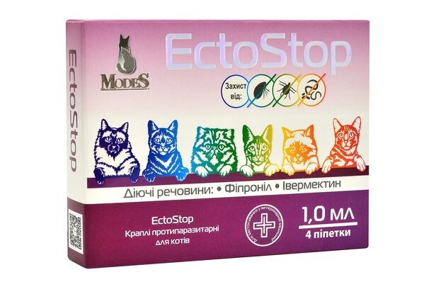 ЕктоСтоп ModeS краплі протипаразитарні для котів 4-8 кг, 4 піпетки по 1 мл