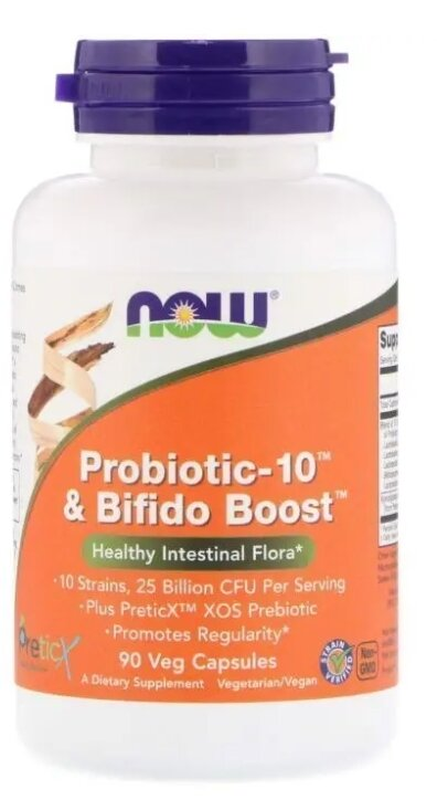 Пробіотик-10 та Біфідо буст NOW Probiotic-10 & Bifido Boost вег. капсули №90