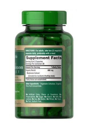 Екстракт грибів Рейші Puritan's Pride Reishi Mushroom Extract 800 мг, 60 капсул