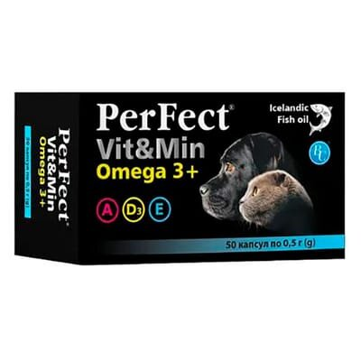 Добавка PerFect Vit&Min Omega 3+ для собак та котів, 50 капсул