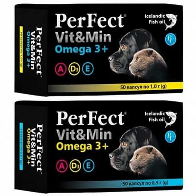 Добавка PerFect Vit&Min Omega 3+ для собак та котів, 50 капсул