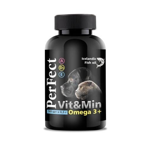 Добавка PerFect Vit&Min Omega 3+ для собак та котів, 50 капсул