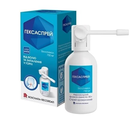 Гексаспрей спрей оромукоз. 750 мг/30 г по 30 г у флак.