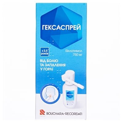 Гексаспрей спрей оромукоз. 750 мг/30 г по 30 г у флак.