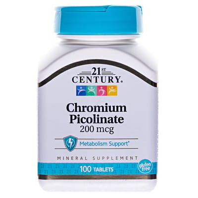Хрому піколінат 21st Century Chromium Picolinate таблетки по 200 мкг №100