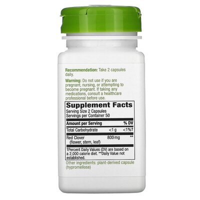 Червона конюшина Nature's Way Red Clover Blossom Stem Leaf Flower Herbal Extract 800 мг, 100 веганських капсул