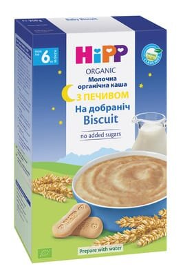 Каша молочна органічна HiPP На добраніч з печивом з 6 місяців, 250 г