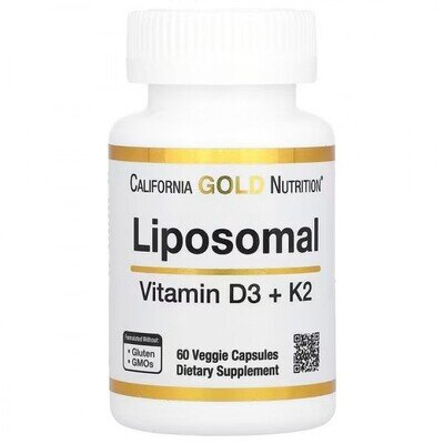 Вітамін K2+D3 ліпосомальний California Gold Nutrition Liposomal Vitamin K2+ D3 веганські капсули №60