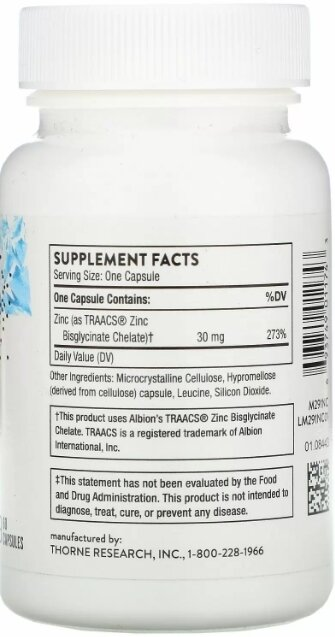 Цинк Бісгліцинат Thorne Research Zinc Bisglycinate 30 мг капсули №60