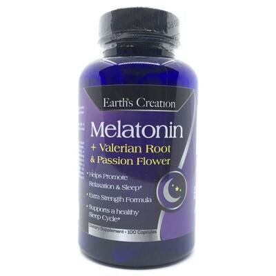 Мелатонін + корінь валеріани і пасифлора Earth's Creation Melatonin + Valerian Root & Passion Flower, 100 капсул