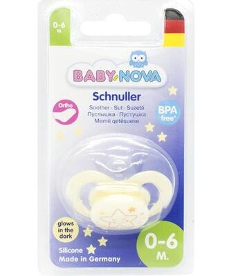 Пустушка силіконова Baby-Nova 24222 ортодонтична нічна, розмір 1, 1 шт