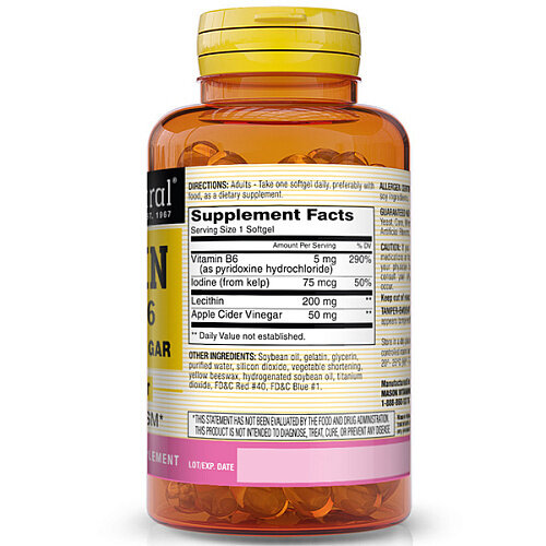 Лецитин із водоростями Mason Natural Lecithin With Kelp/Vitamin B6 Plus Cider Vinegar, 100 гелевих капсул