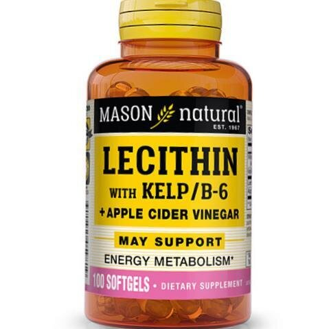 Лецитин із водоростями Mason Natural Lecithin With Kelp/Vitamin B6 Plus Cider Vinegar, 100 гелевих капсул