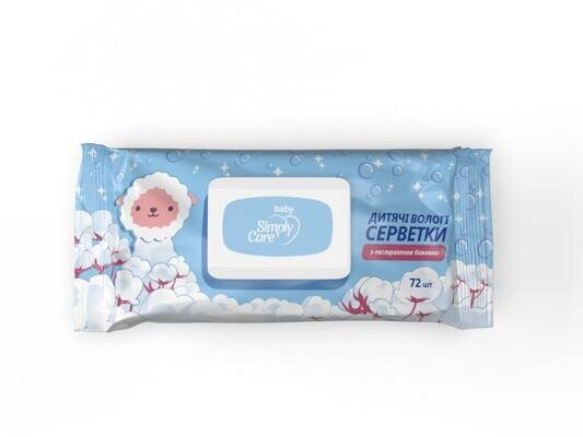 Серветки вологі Simply Care дитячі, 72 шт