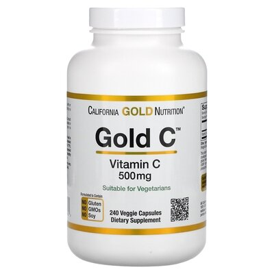 Вітамін C California Gold Nutrition Gold C для підтримки імунітету 500 мг, 240 капсул