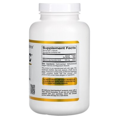 Вітамін C California Gold Nutrition Gold C для підтримки імунітету 500 мг, 240 капсул