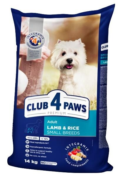 Корм сухий Club 4 Paws Premium для дорослих собак малих порід з ягням та рисом, 14 кг