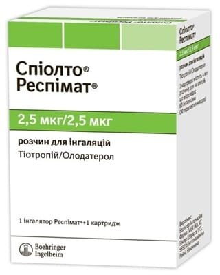 Спіолто респімат розчин д/інг. 2.5 мкг/2.5 мкг по 4 мл (60 доз) у картр. з інг-ром Респімат®