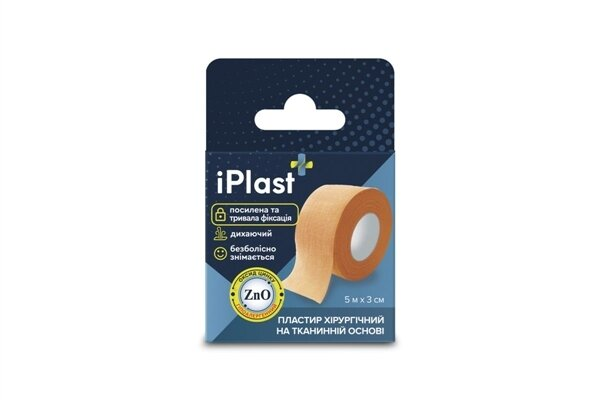 Пластир медичний iPlast хірургічний на тканинній основі, 3 см х 5 м, 1 штука