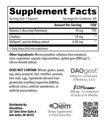 Добавка OmneDiem Histamine Digest при непереносимості гістаміну, 60 капсул